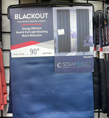 Twilight Blackout Navy Blue Curtain Panel - 90 Inches, Rod Pocket Design