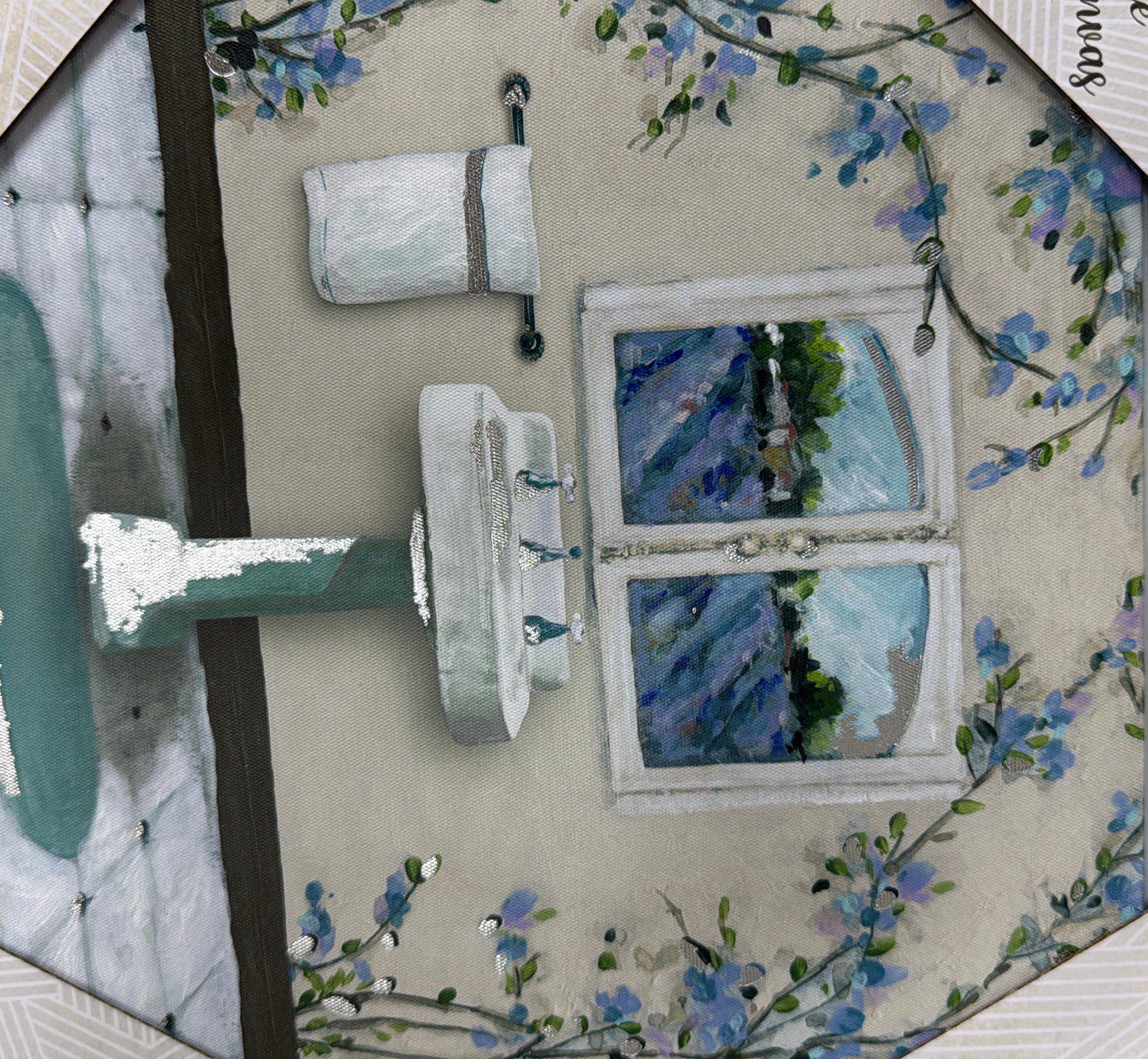 2PC FRAMED CANVAS SET W. FOIL - TUSCANY BATH - SIZE: 2 - 10" x 10" Canvas