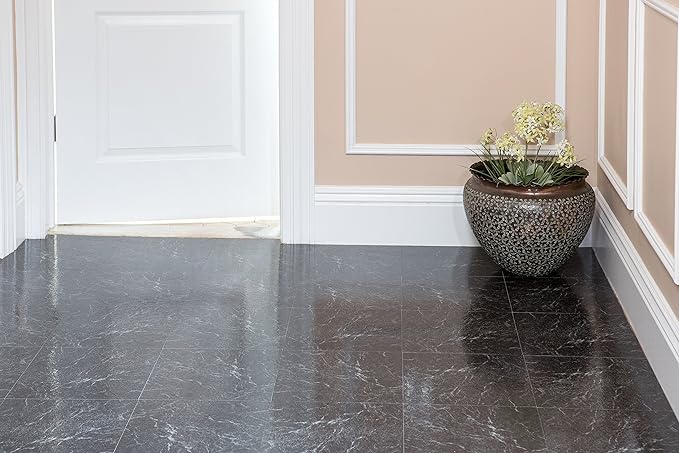 NEXUS Black with White Vein Marble 12x12 Self Adhesive Vinyl Floor Tile - 20 Tiles/20 Sq.Ft., 2 pack