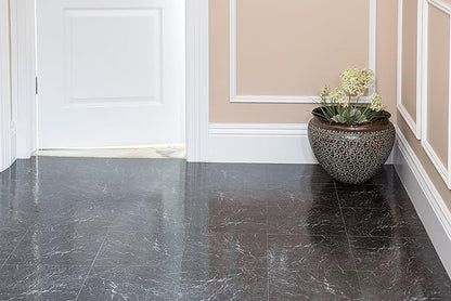NEXUS Black with White Vein Marble 12x12 Self Adhesive Vinyl Floor Tile - 20 Tiles/20 Sq.Ft., 2 pack