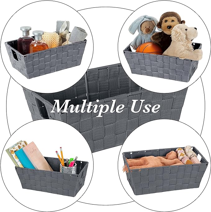 Simplify Small Woven Storage Shelf Bin in Grey