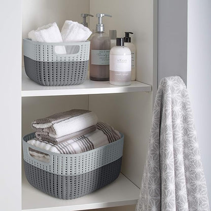 Simplify Medium 2-Tone Decorative Storage Basket - Grey