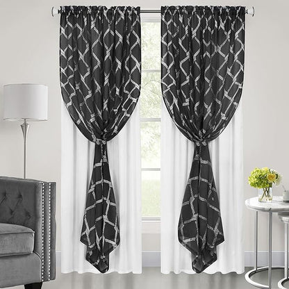 Double Layered Rod Pocket Window Curtain Panel, 52" x 84", Black