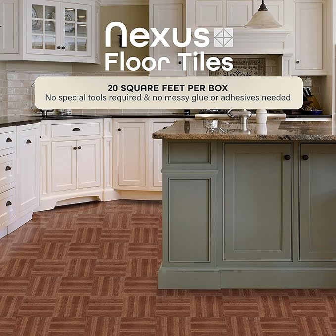 Nexus 12-Inch Vinyl Floor Tiles, 20 Tiles, Wood Oak Plank, Self Adhesive, Peel & Stick