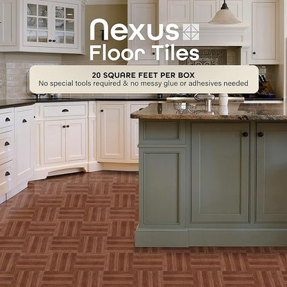 Nexus 12-Inch Vinyl Floor Tiles, 20 Tiles, Wood Oak Plank, Self Adhesive, Peel & Stick