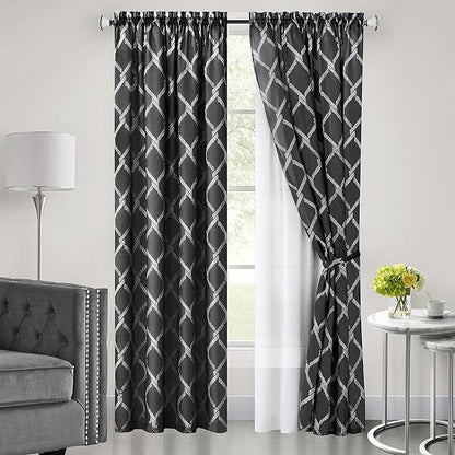 Double Layered Rod Pocket Window Curtain Panel, 52" x 84", Black