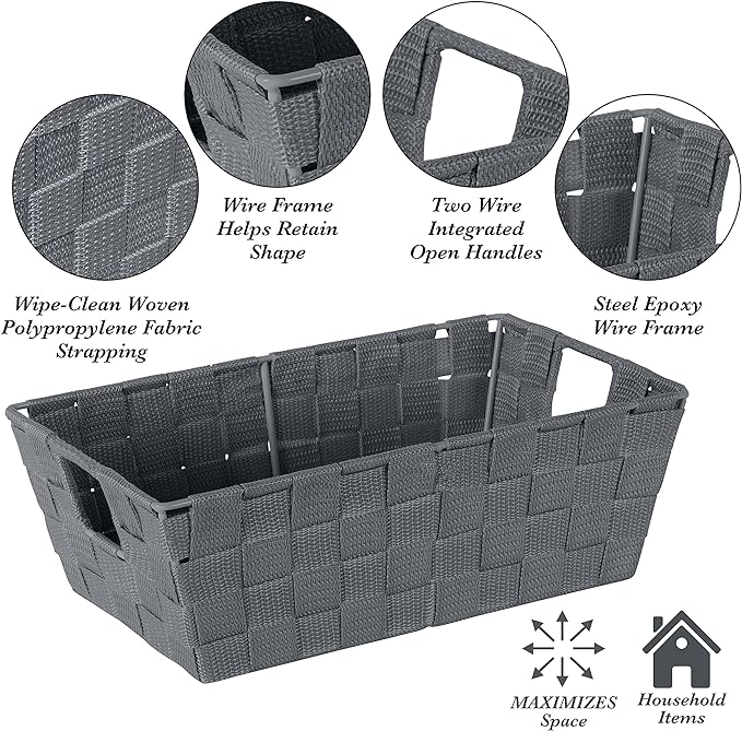 Simplify Small Woven Storage Shelf Bin in Grey