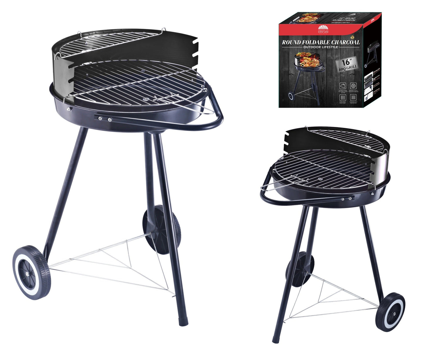 16" Round Foldable Charcoal BBQ Grill