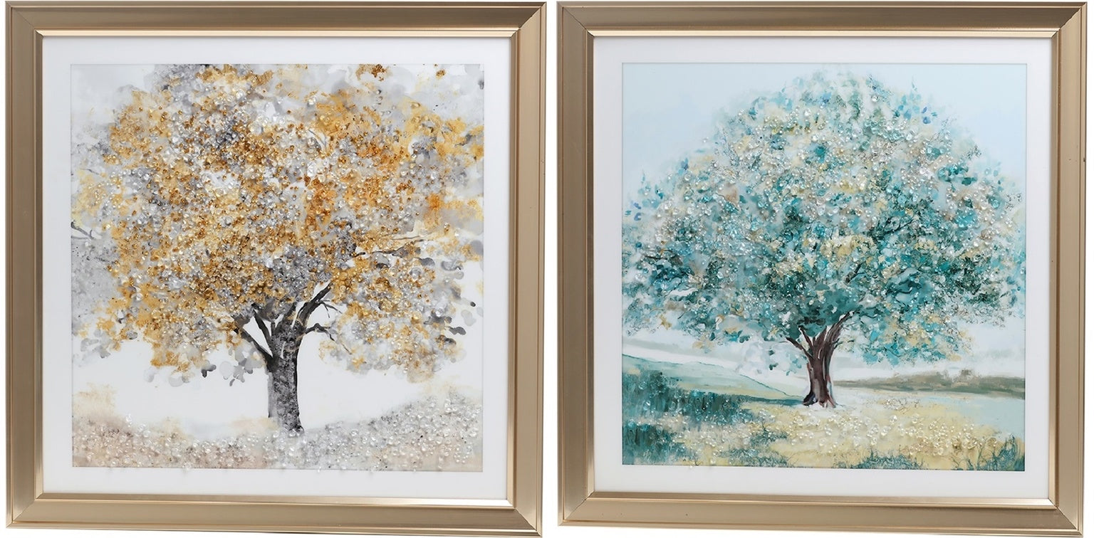 FRAMED LACQUERED ART W/ ROCKS - AUTUMN TREE - SIZE: 23" x 23"