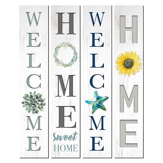 WELCOME HOME TYPOGRAPHY WOOD PLAQUE - SIZE: 37" x 7"