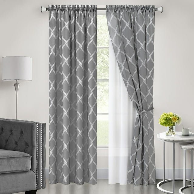 Bombay - Rod Pocket Panel with Tie Backs - 52 x 84 - Grey