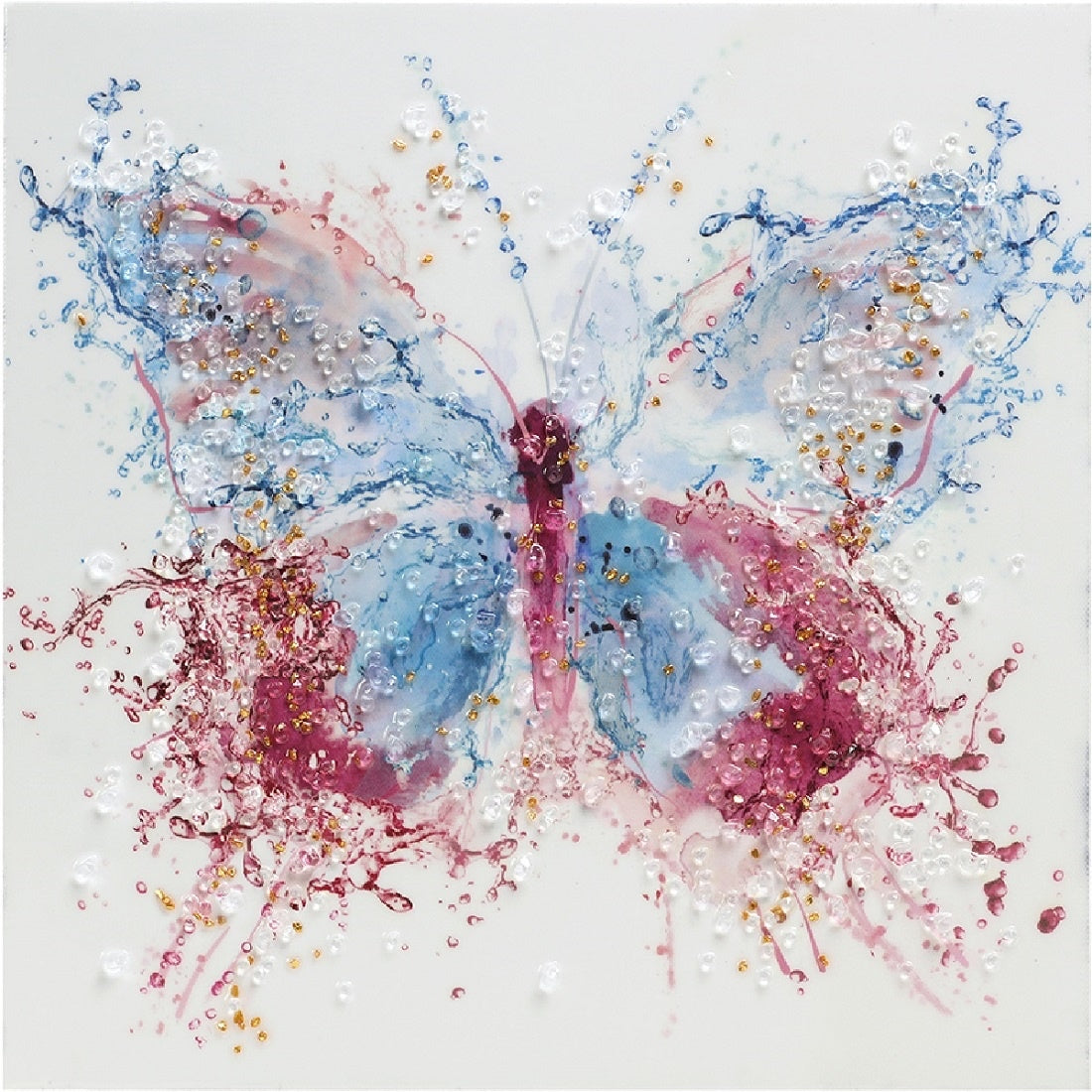 LACQUER CANVAS W/ ROCKS - PERI GARDEN BUTTERFLY - SIZE: 14" x 14"