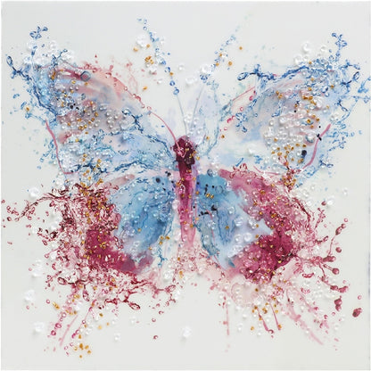 LACQUER CANVAS W/ ROCKS - PERI GARDEN BUTTERFLY - SIZE: 14" x 14"