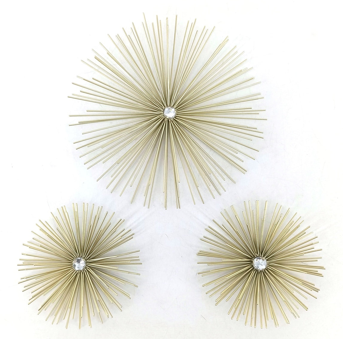 3 PC SET MIXED STARBURST METAL WALL DECOR IN GOLD & SILVER - SIZE: 1 - 10" + 2 - 6" Burst