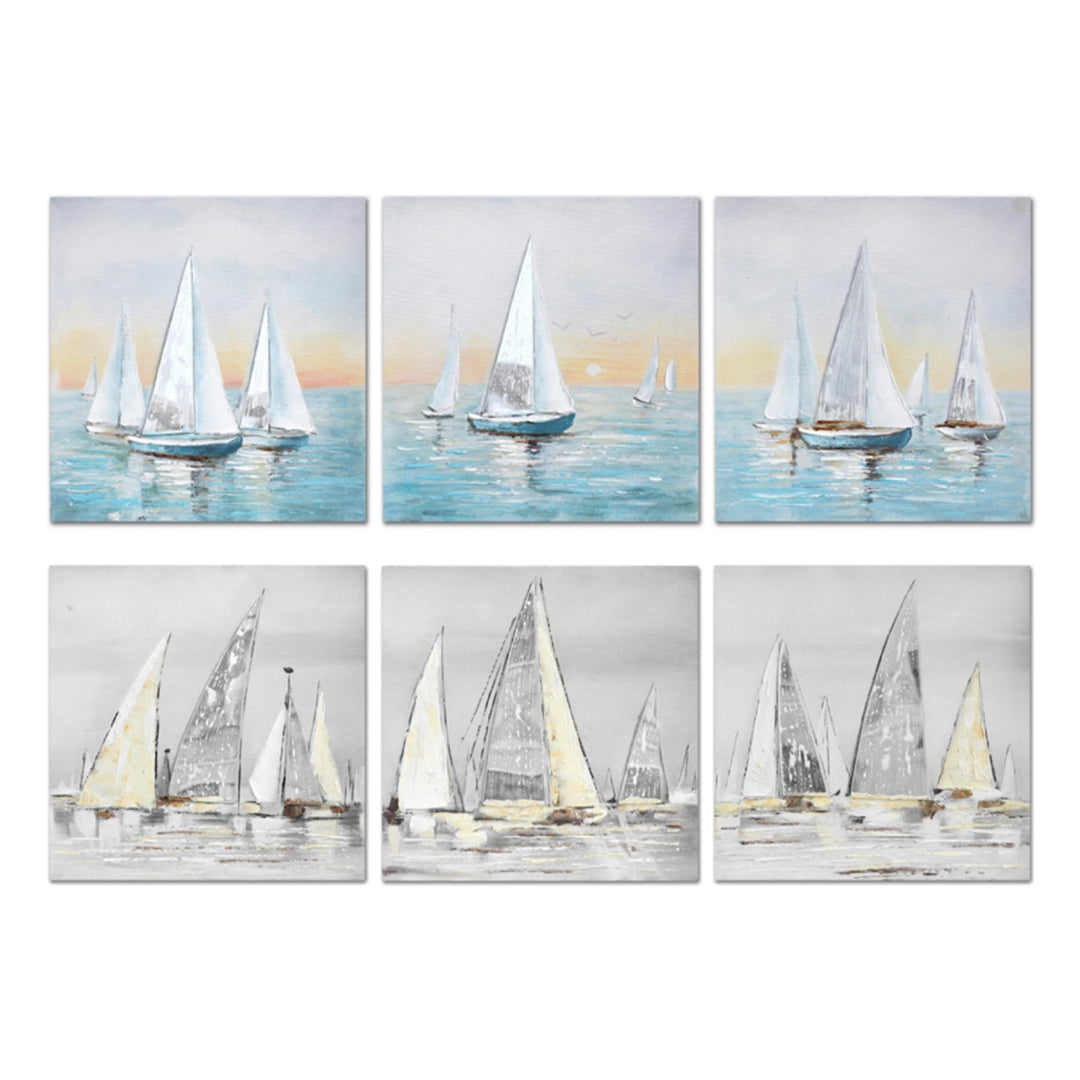 3PC CANVAS SET W. METAL ACCENTS - SAILING JOURNEY - SIZE: 3 - 12" x 12" Images