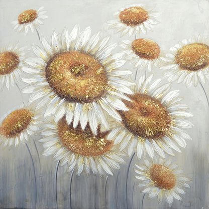 SQ. OIL CANVAS - FIELD OF DAISIES - SIZE: 16" x 16"