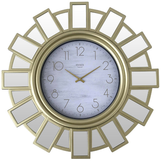 30" SUNBURST MIRROR CLOCK IN BALCK, & GOLD - SIZE: 30"