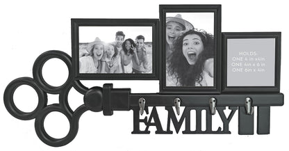 DECORATIVE PHOTO COLLAGES WITH 3 SLOTS AND 4 HOOKS IN BLACK & WHITE - SIZE: 21.5" x 9.75"