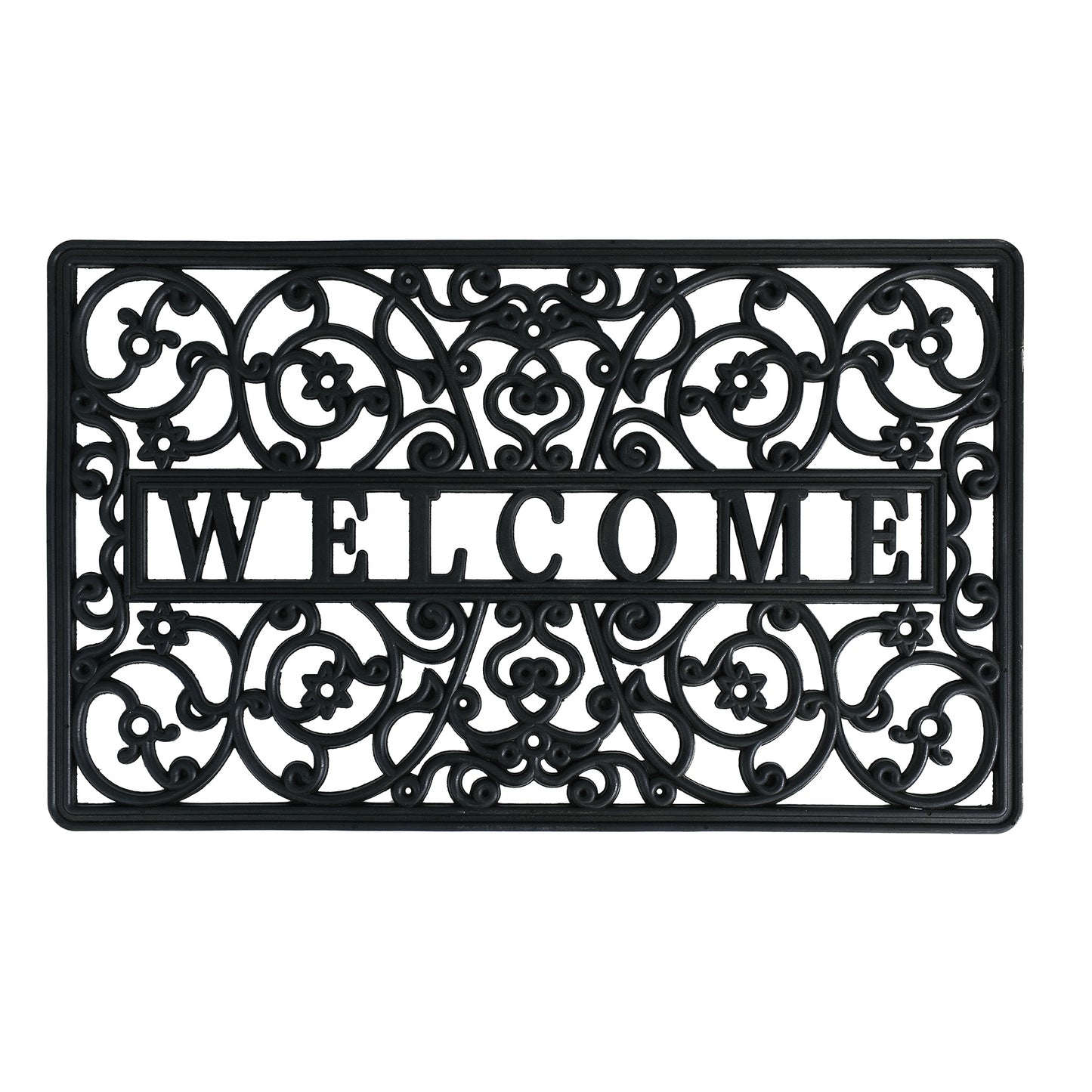 Wrought Iron Rubber Door Mat, Iron Heart - 18 Inch Width, 30 Inch Length