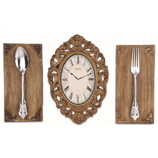 3PC CLOCK WITH SIDE ACCENTS - SIZE: 14" x 10"