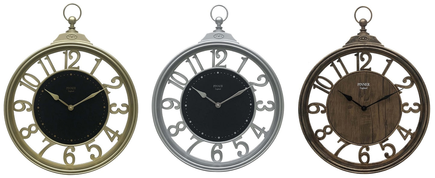 16" RETRO ARABIC CLOCK IN BROWN, GOLD, & SILVER - SIZE: 16" x 20.5"