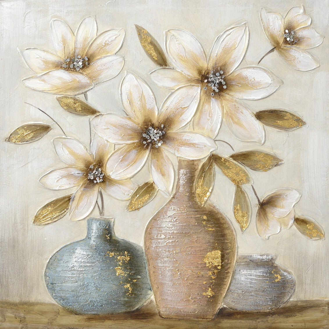 SQ. OIL CANVAS - PASTEL VASE - SIZE: 16" x 16"