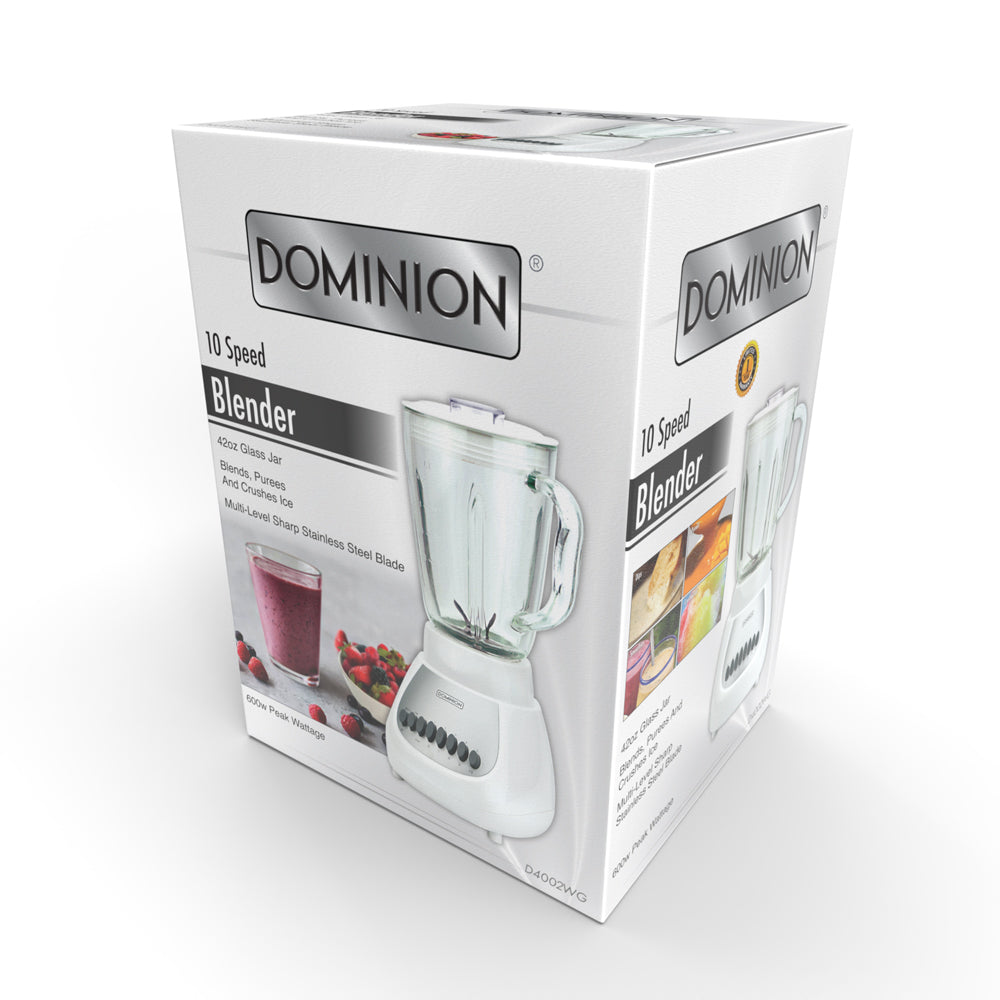 Dominion Countertop Blender | Glass Jar | 10-Speed Settings | White