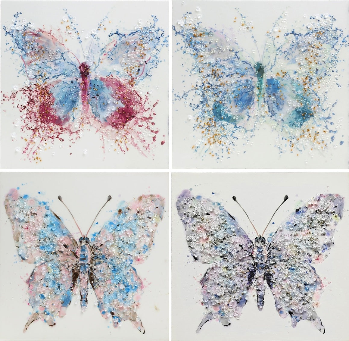 LACQUER CANVAS W/ ROCKS - PERI GARDEN BUTTERFLY - SIZE: 14" x 14"