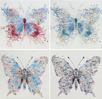 LACQUER CANVAS W/ ROCKS - PERI GARDEN BUTTERFLY - SIZE: 14" x 14"