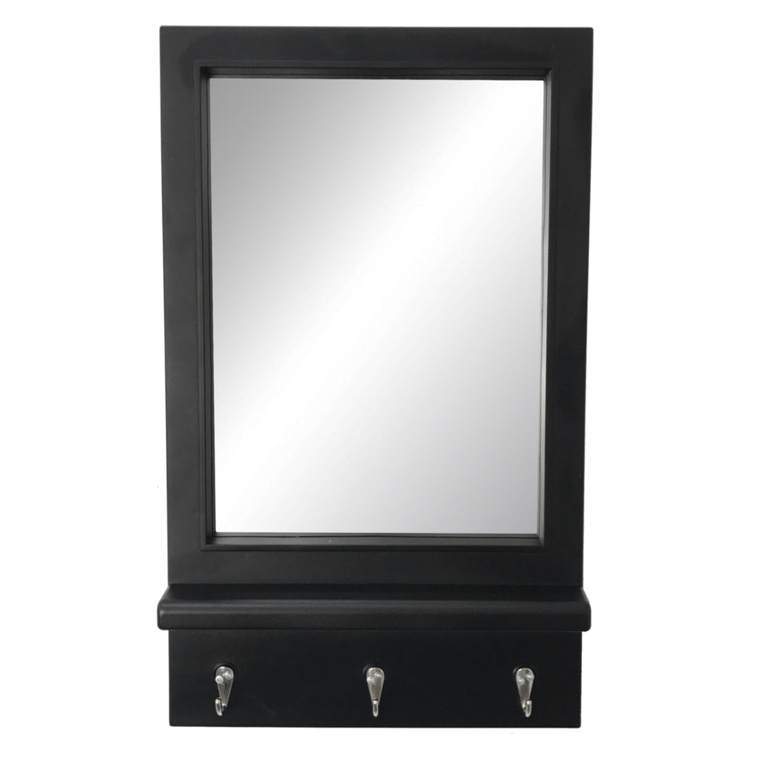 PLASTIC MIRROR W/SHELF & 3 HOOKS - SIZE: 12" x 2" x 20"