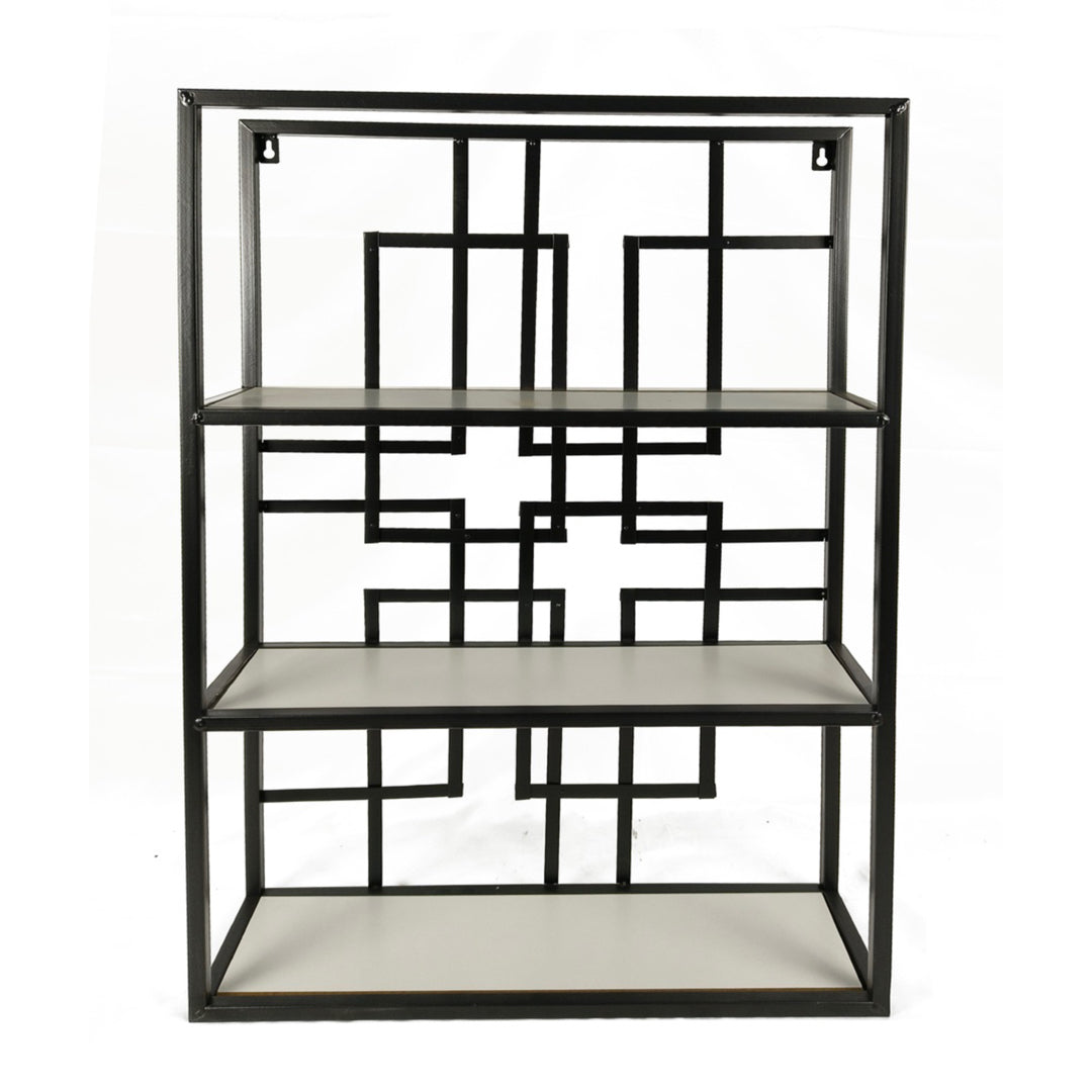 GEOMETRIC RECTANGULAR WALL SHELF IN BLACK & WHITE - SIZE: 19.7" x 30" x 5.5"