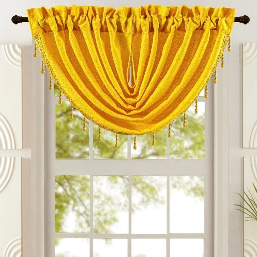 Leah Waterfall Rod Pocket Valance with Beads Yellow 48x37 Inches