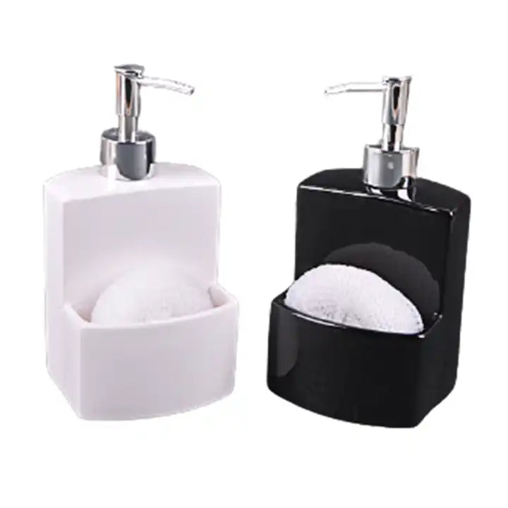 Ceramic Soap Dispenser W.Double Sponge Holder + Scrubber Combo Asst.-Basic colors