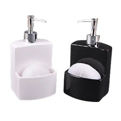 Ceramic Soap Dispenser W.Double Sponge Holder + Scrubber Combo Asst.-Basic colors