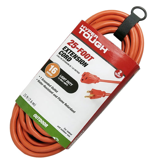 Hyper Tough 25FT Orange Single Outlet Outdoor Extension Cord