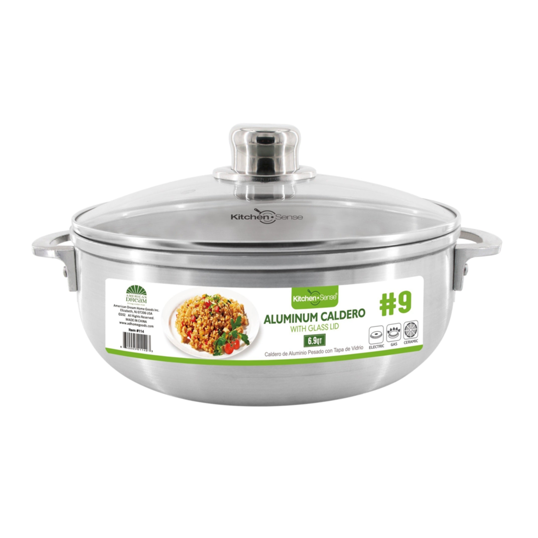 6.9Qt Aluminum Caldero with Glass Lid