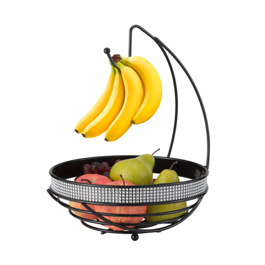 Black  Large Fruit Bowl with Banana Hook in Pave