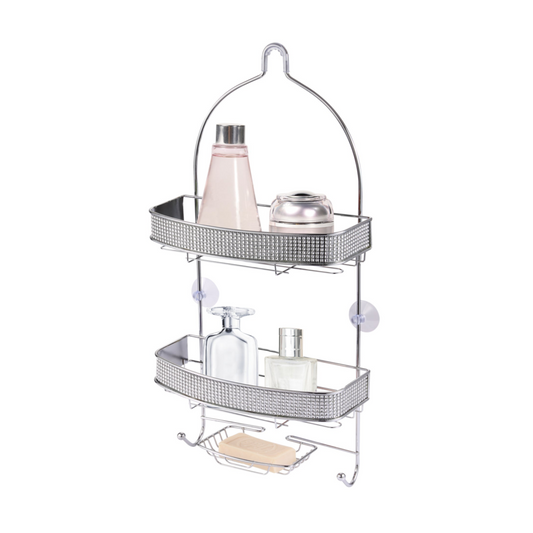 Chrome  Shower Caddy with Diamond Accents, Soap Dish & Hooks