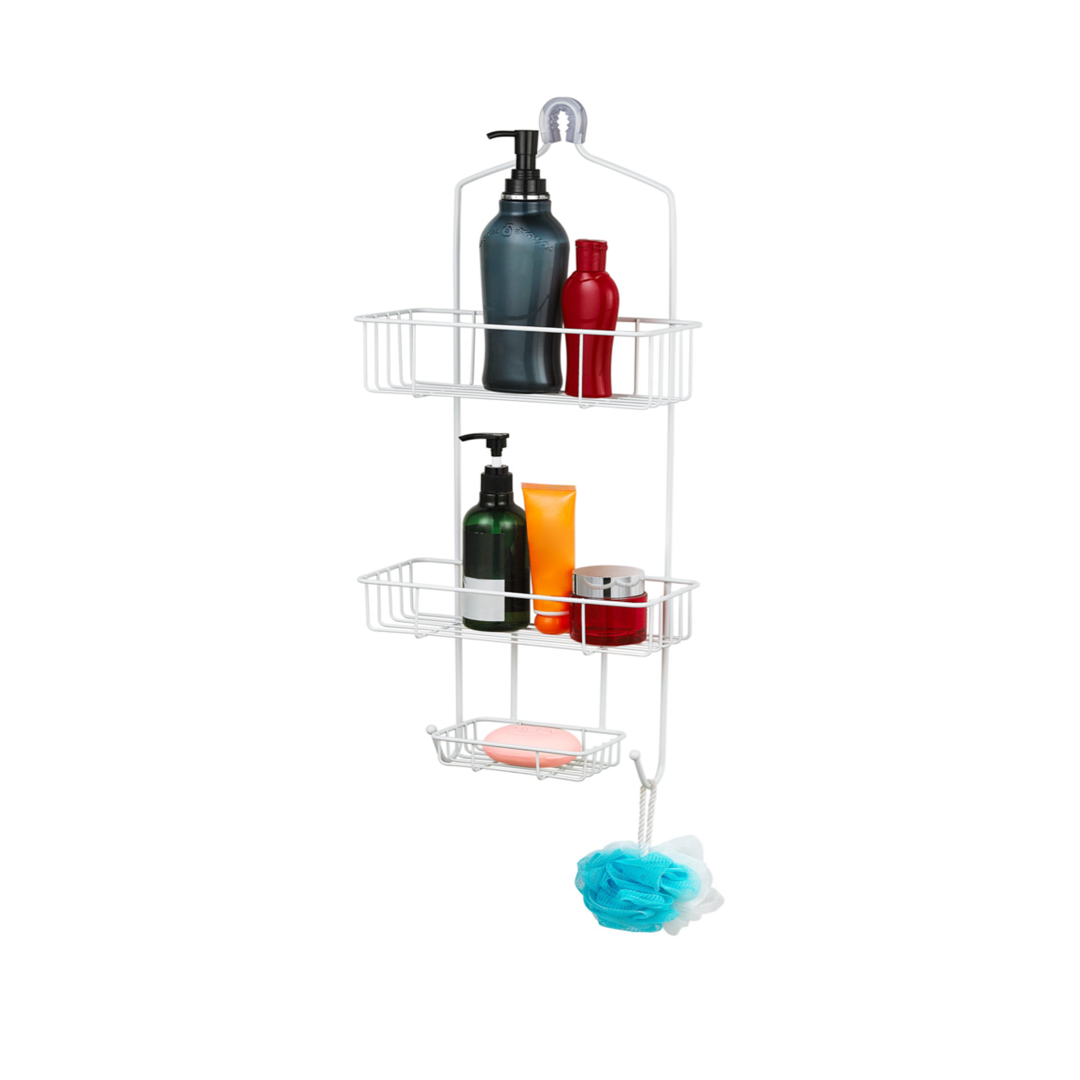 Large Shower Caddy with Soap Dish & Hooks - White