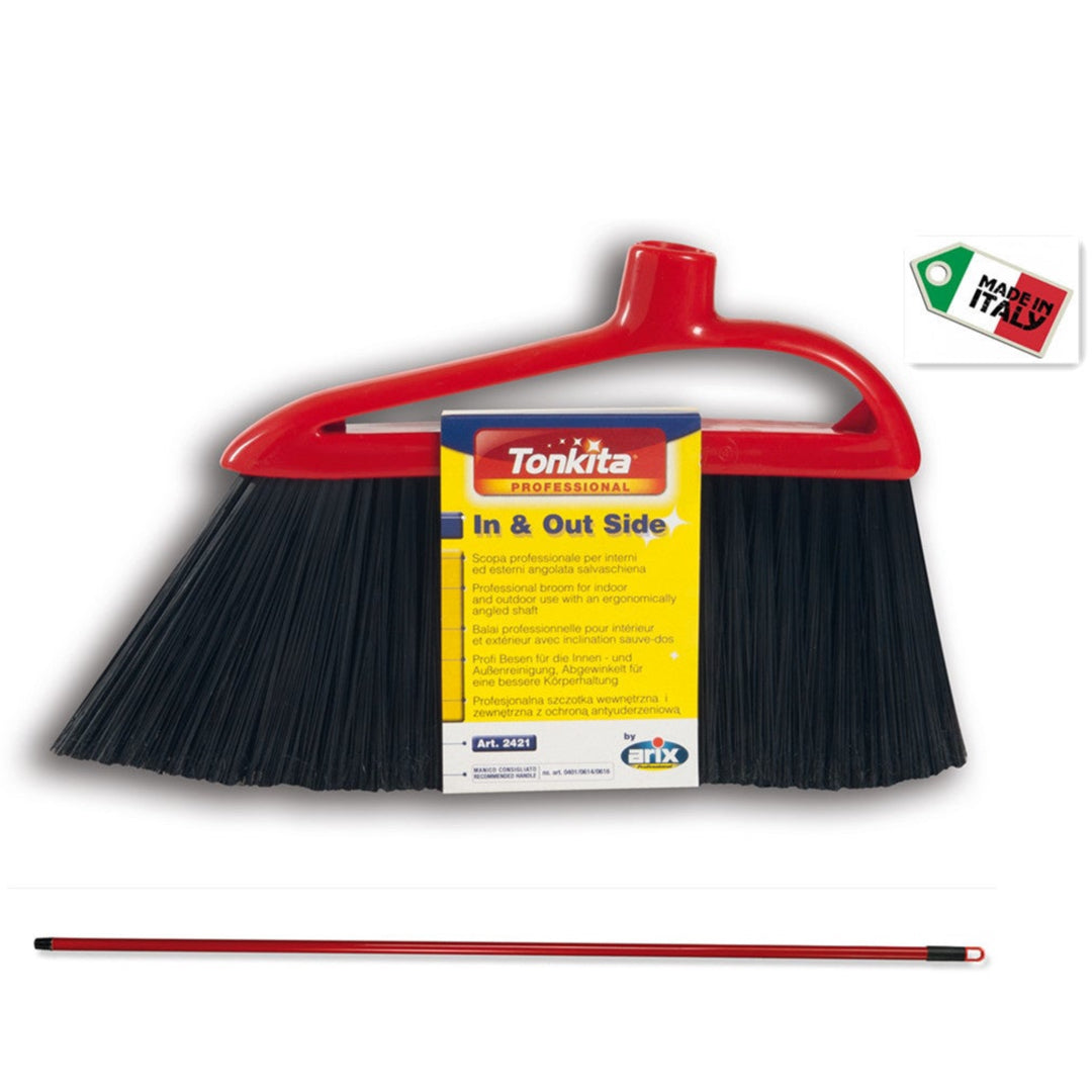 TONKITA Indoor/Outdoor Broom with Long bristles with 52"(130cm)L Red Handles