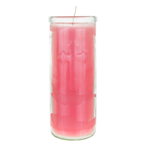 Dual Cross Devotional Prayer Altagraciano Container Candle   - Pink