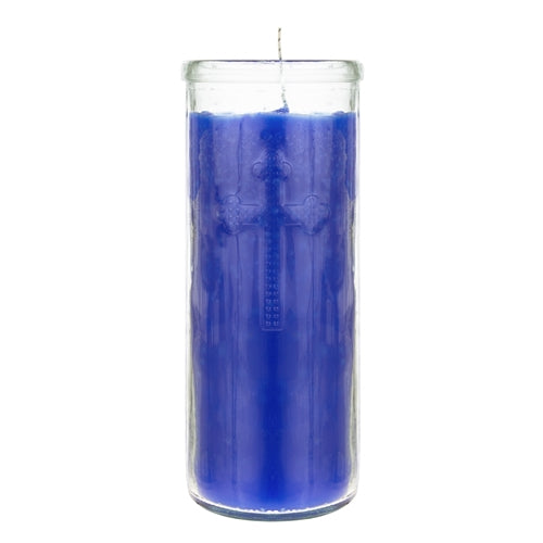 Dual Cross Devotional Prayer Altagraciano Container Candle   - Blue