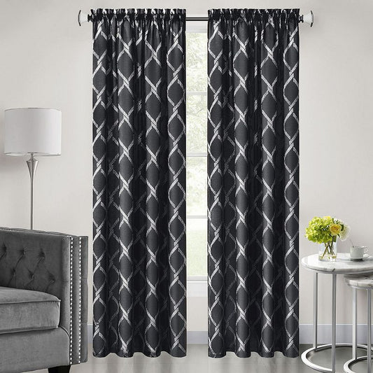 Double Layered Rod Pocket Window Curtain Panel, 52" x 84", Black