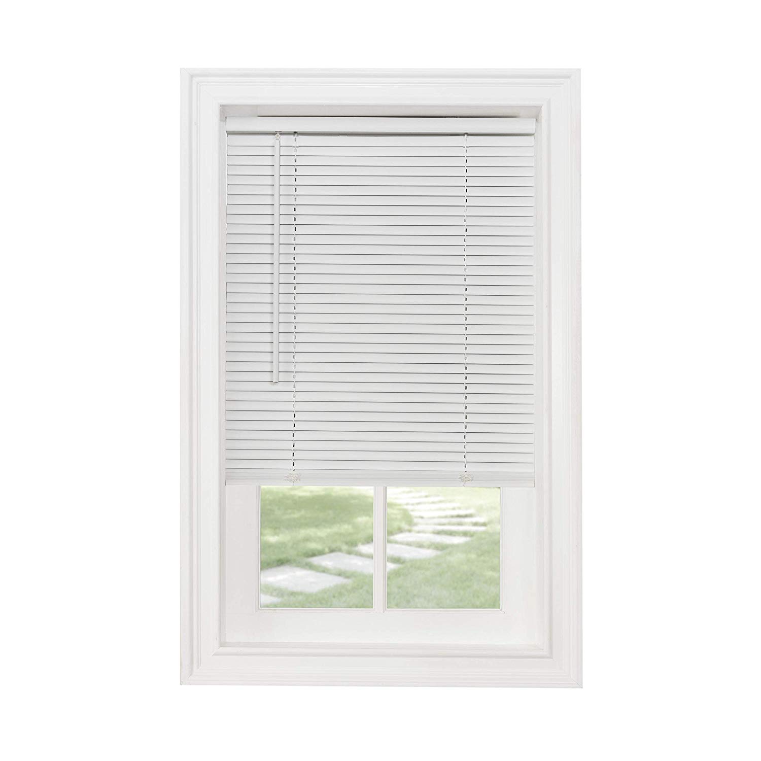 Cordless Light Filtering Mini Blind - 72 Inch Width, 64 Inch Length, 1" Slat Size - Pearl White - Cordless GII Morningstar Horizontal Windows Blinds for Interior by Achim Home Decor