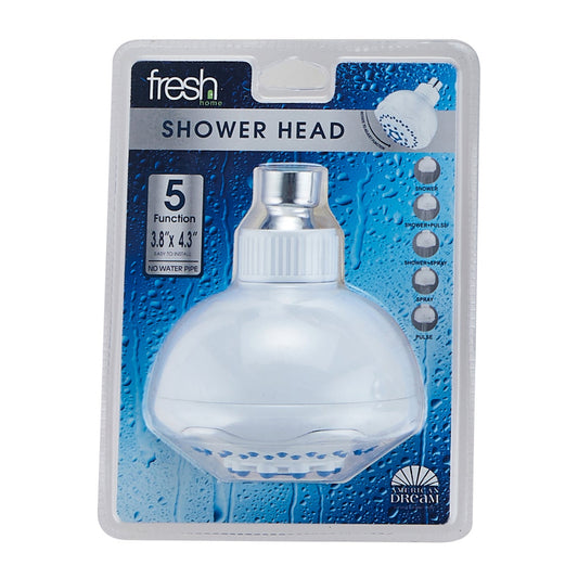 5 Function High Pressure Fixed Shower Head - White