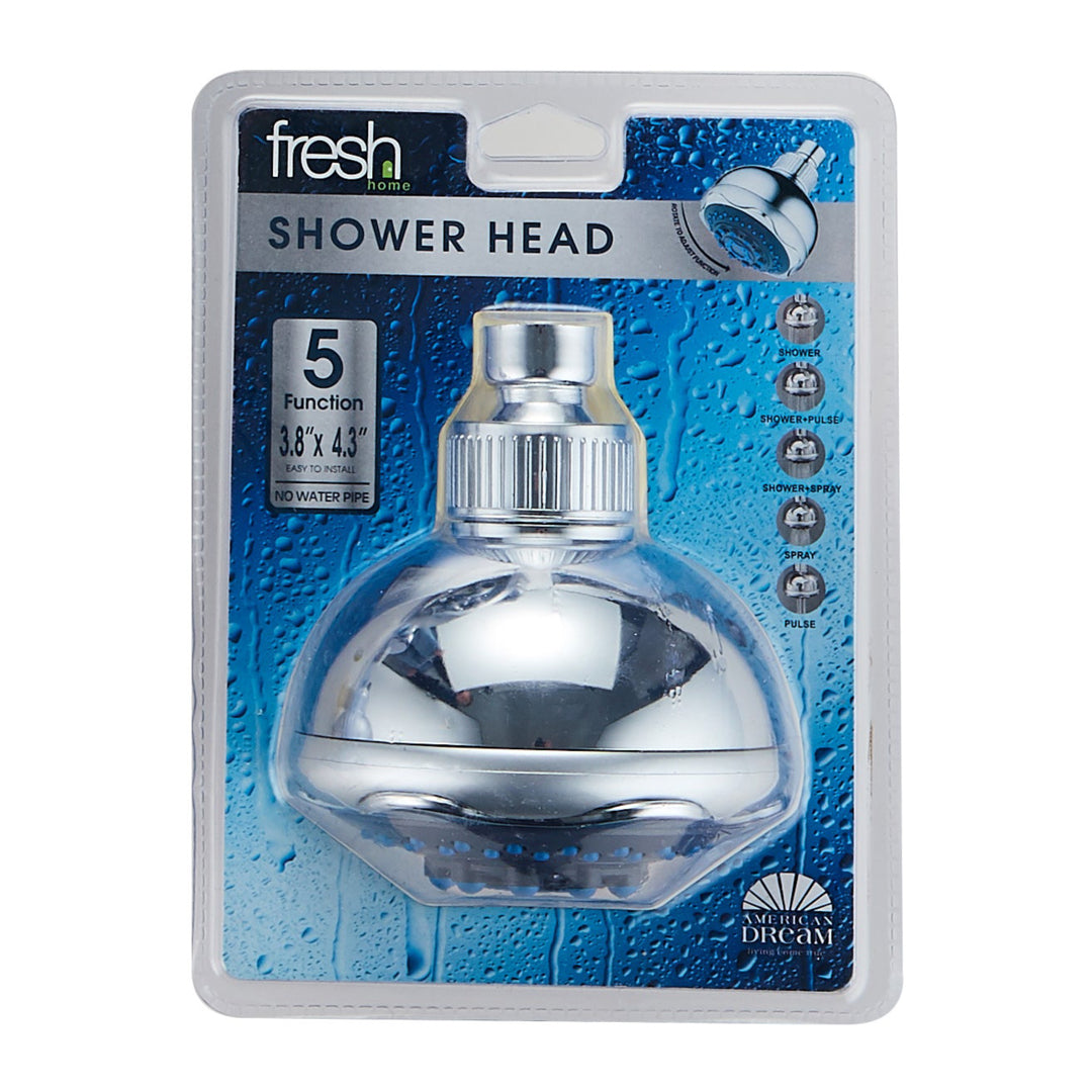 5 Function High Pressure Fixed Shower Head - Chrome 