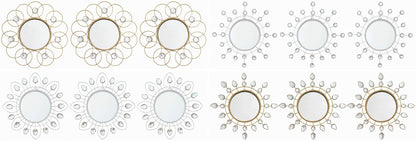 3PC JEWELED METAL MIRROR SETS IN GOLD & SILVER - SIZE: 3 - 10" Mirrors