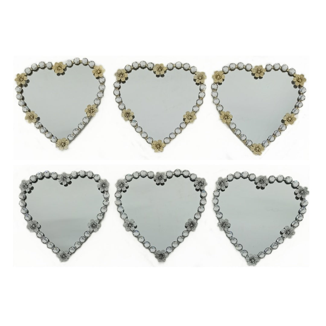 3PC BEDAZZLED HEART MIRROR SET - SIZE: 3 - 10" Mirrors