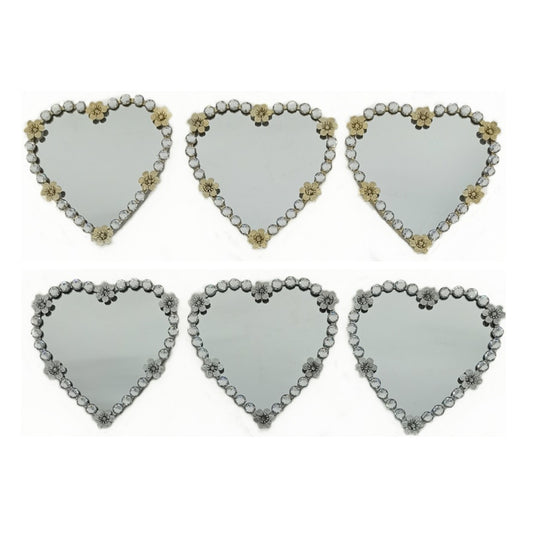 3PC BEDAZZLED HEART MIRROR SET - SIZE: 3 - 10" Mirrors
