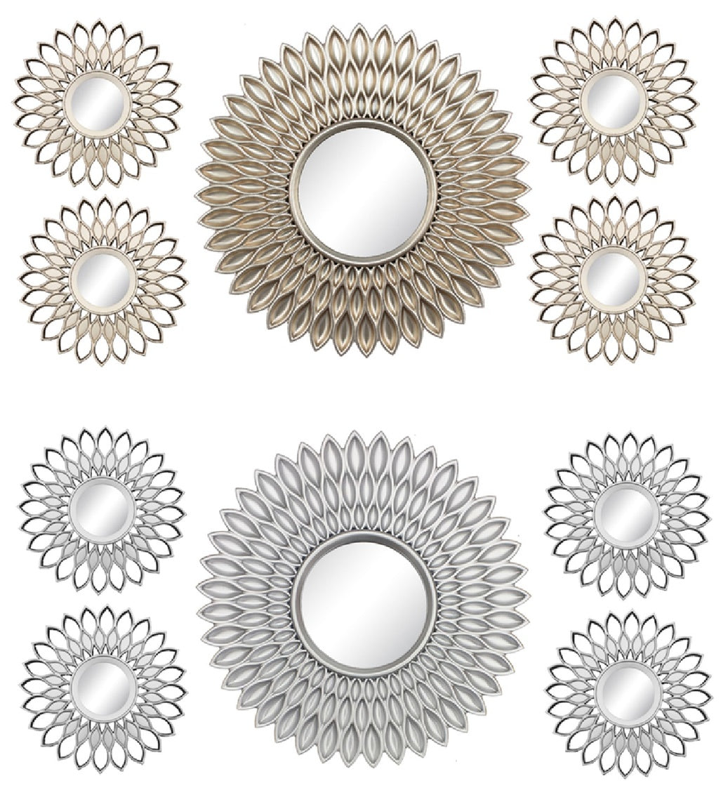 5 PC GERBERA WINTER - CHAMPAGNE & SILVER - SIZE: 1 - 15.5" & 4 - 10" Mirrors